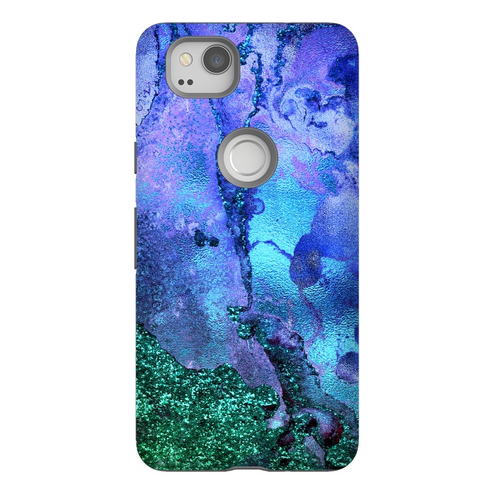 Pixel 2 StrongFit Blue and Green Glitter Ink Marble by  Utart