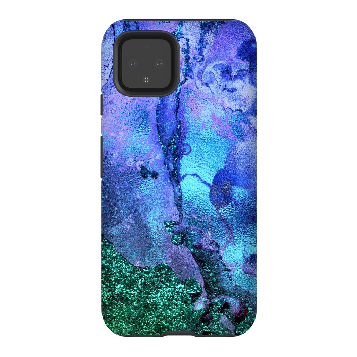 Pixel 4 StrongFit Blue and Green Glitter Ink Marble by  Utart