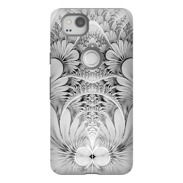 Pixel 2 StrongFit Grey White Florish Fractal by Andrea Haase