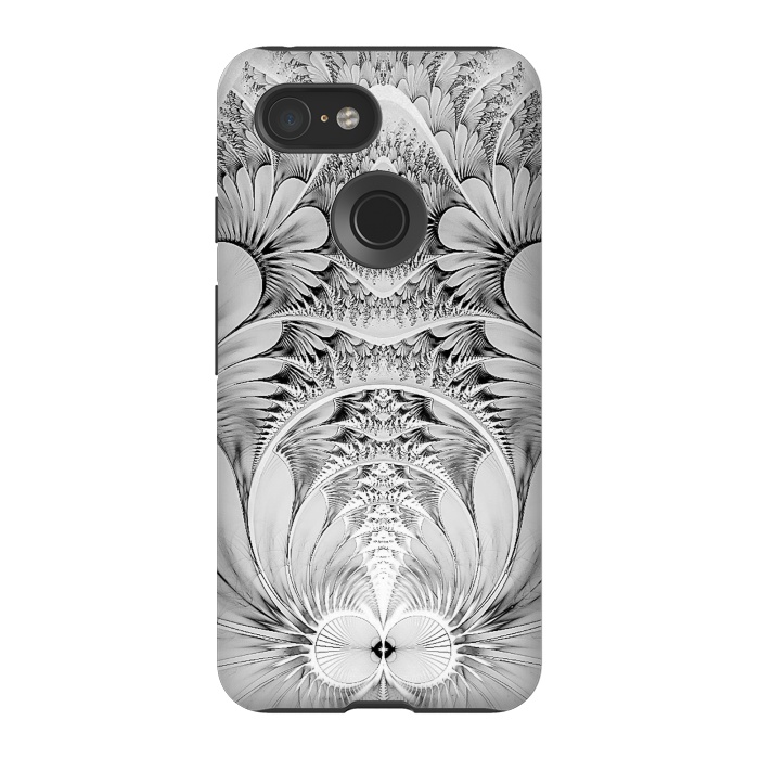 Pixel 3 StrongFit Grey White Florish Fractal by Andrea Haase