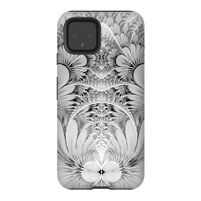 Pixel 4 StrongFit Grey White Florish Fractal by Andrea Haase