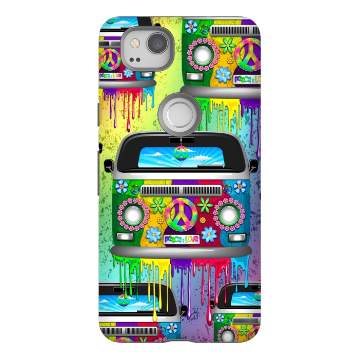 Pixel 2 StrongFit Hippie Van Dripping Rainbow Paint by BluedarkArt