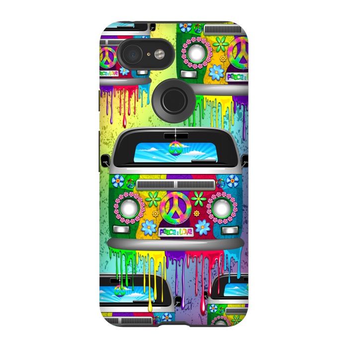 Pixel 3 StrongFit Hippie Van Dripping Rainbow Paint by BluedarkArt