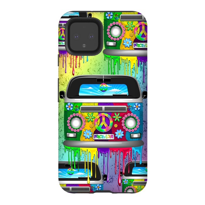 Pixel 4 StrongFit Hippie Van Dripping Rainbow Paint by BluedarkArt