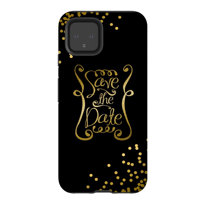 Pixel 4 StrongFit Save The Date Golden Calligraphy by Andrea Haase