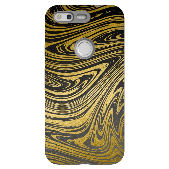 Pixel StrongFit Black Gold Marble 2 by Andrea Haase