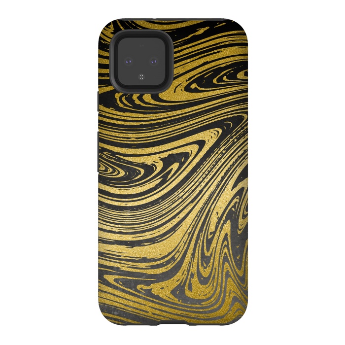 Pixel 4 StrongFit Black Gold Marble 2 by Andrea Haase