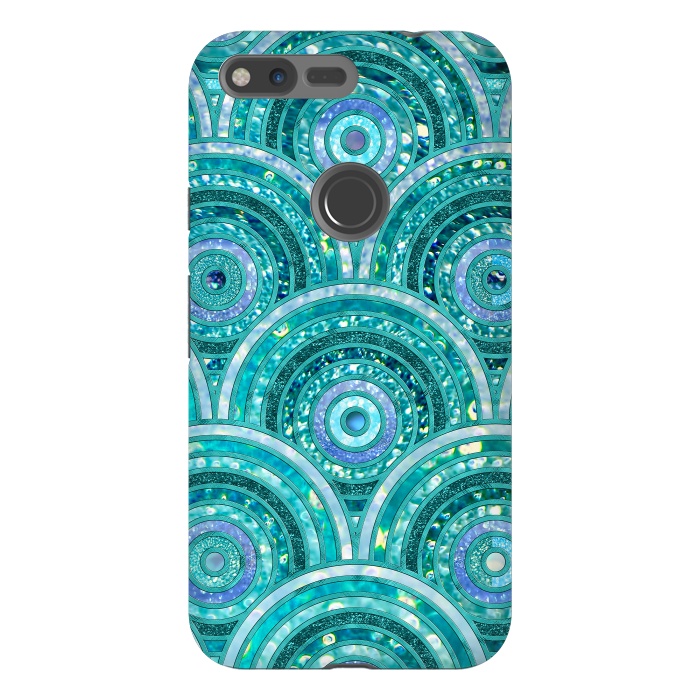 Pixel XL StrongFit Blue Silver Circles and Dots Glitter  Pattern by  Utart