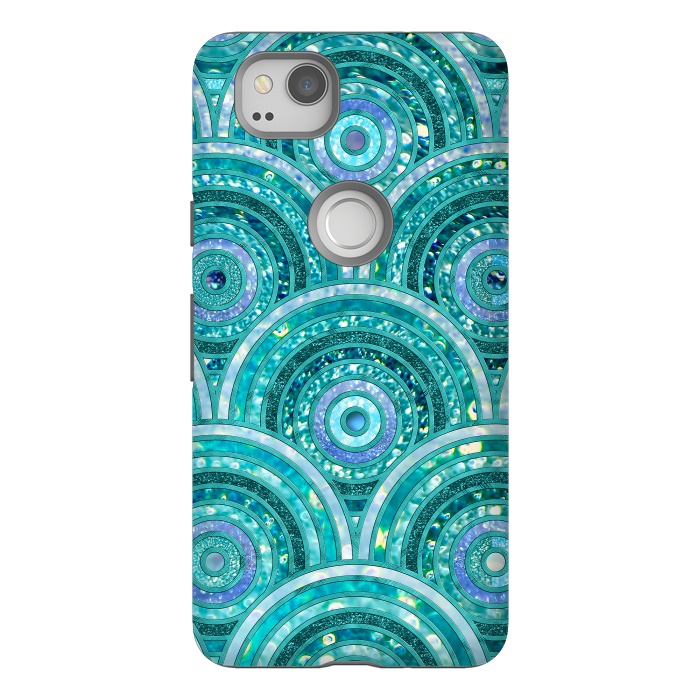 Pixel 2 StrongFit Blue Silver Circles and Dots Glitter  Pattern by  Utart