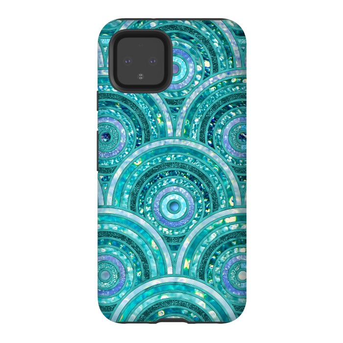 Pixel 4 StrongFit Blue Silver Circles and Dots Glitter  Pattern by  Utart