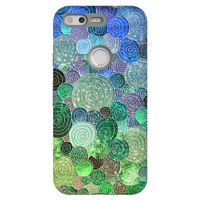 Pixel StrongFit Green and Blue Circles and Polka Dots pattern by  Utart