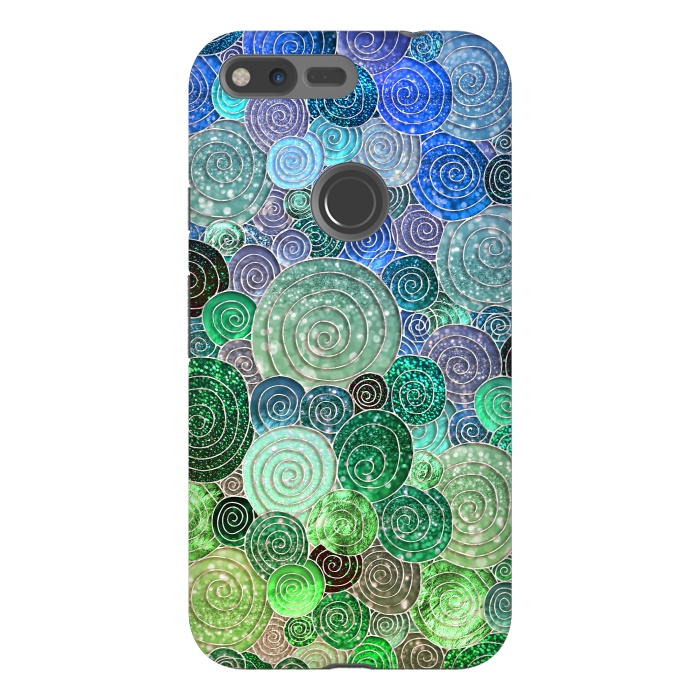 Pixel XL StrongFit Green and Blue Circles and Polka Dots pattern by  Utart
