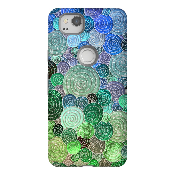 Pixel 2 StrongFit Green and Blue Circles and Polka Dots pattern by  Utart