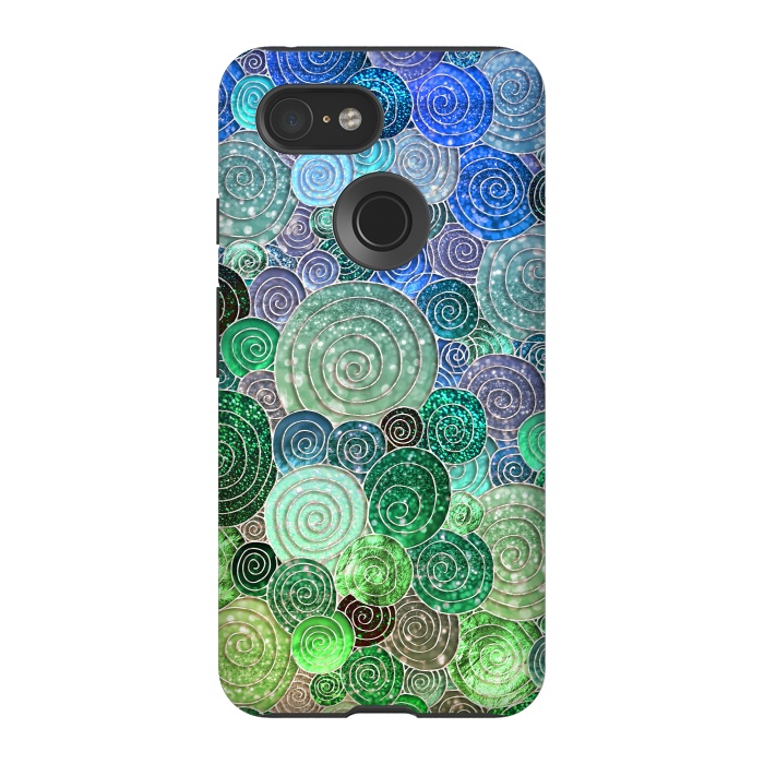 Pixel 3 StrongFit Green and Blue Circles and Polka Dots pattern by  Utart