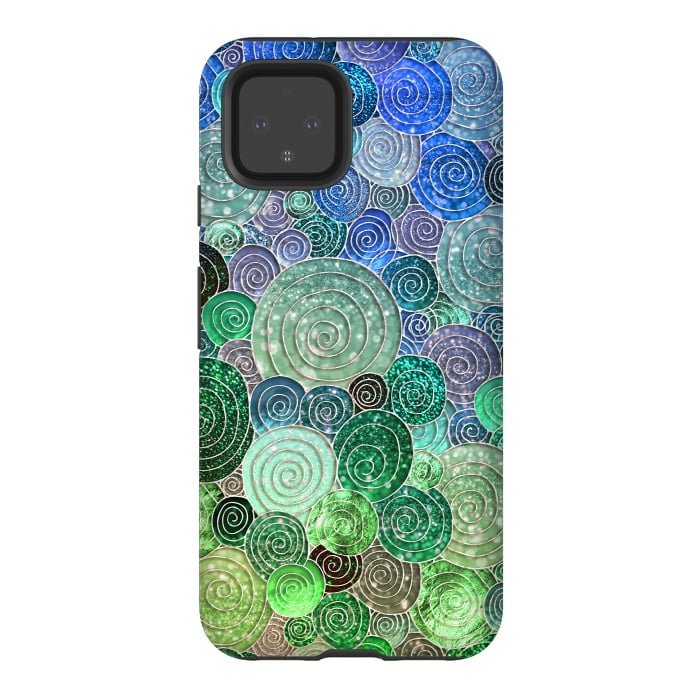Pixel 4 StrongFit Green and Blue Circles and Polka Dots pattern by  Utart