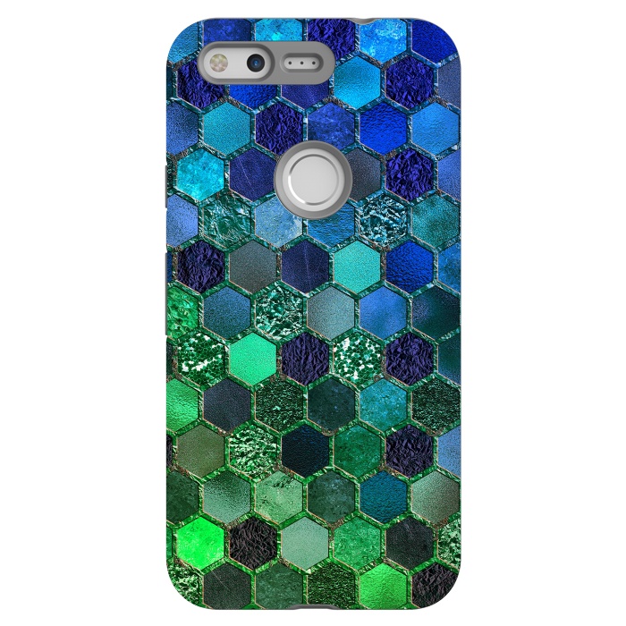 Pixel StrongFit Green and Blue Metalic Honeycomb Pattern by  Utart