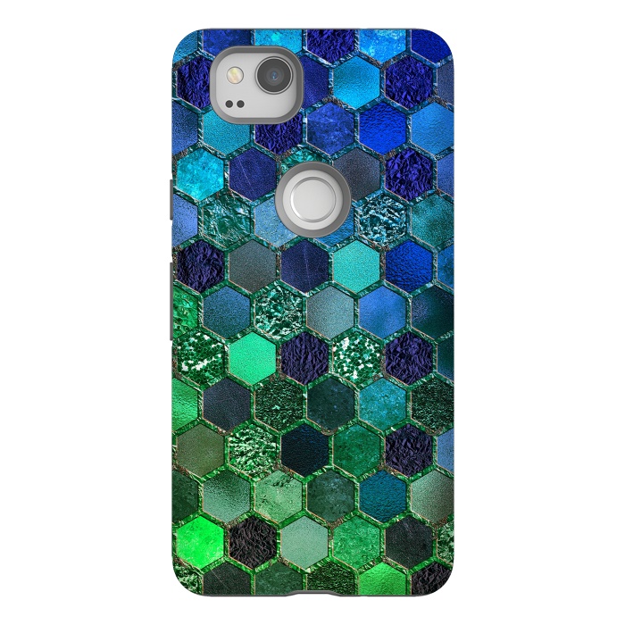 Pixel 2 StrongFit Green and Blue Metalic Honeycomb Pattern by  Utart