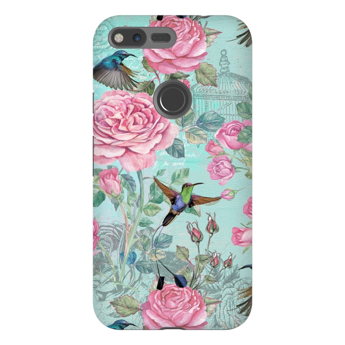 Pixel XL StrongFit Vintage Roses and Hummingbirds by  Utart
