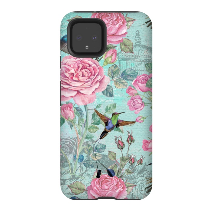 Pixel 4 StrongFit Vintage Roses and Hummingbirds by  Utart