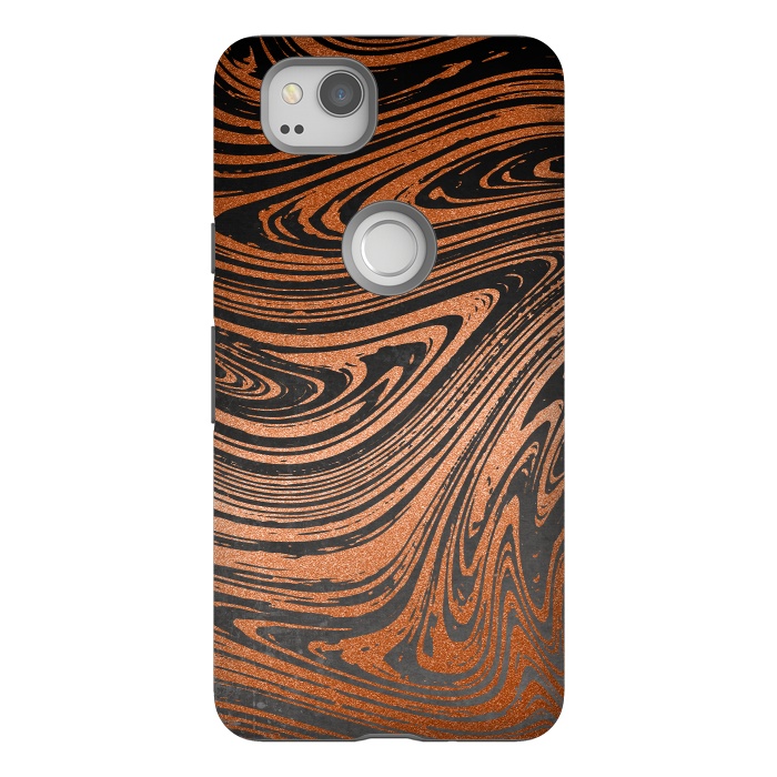 Pixel 2 StrongFit Copper Black Faux Marble 2 by Andrea Haase