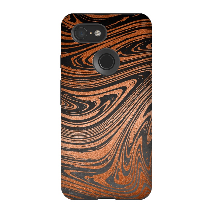 Pixel 3 StrongFit Copper Black Faux Marble 2 by Andrea Haase
