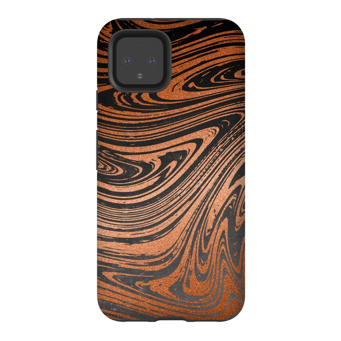 Pixel 4 StrongFit Copper Black Faux Marble 2 by Andrea Haase