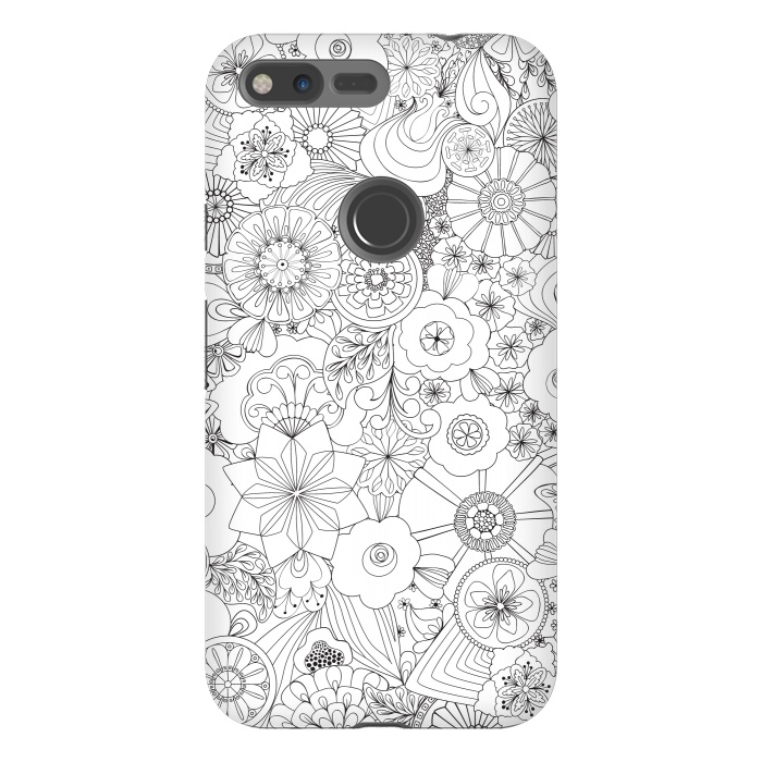 Pixel XL StrongFit 70s Blooms in Black and White by Paula Ohreen