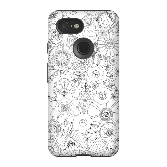Pixel 3 StrongFit 70s Blooms in Black and White by Paula Ohreen