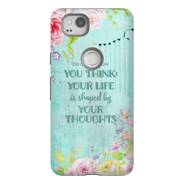 Pixel 2 StrongFit Be Carefull - Floral Typopgraphy on Teal by  Utart