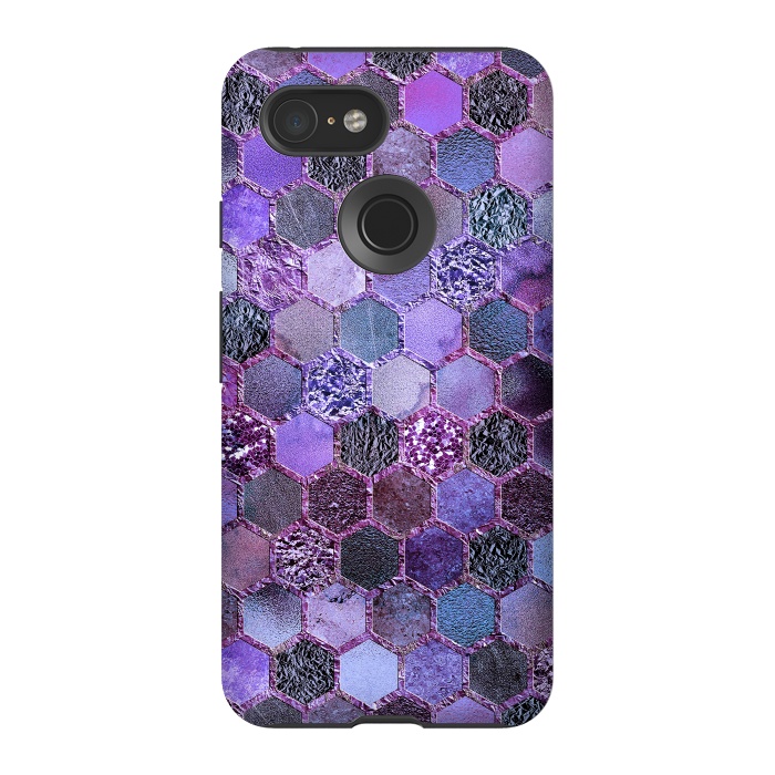 Pixel 3 StrongFit Purple Metal Honeycomb Pattern by  Utart
