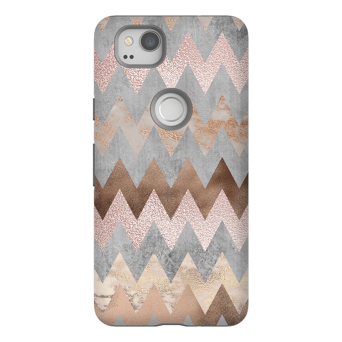 Pixel 2 StrongFit Rose Gold Marble Chevron by  Utart