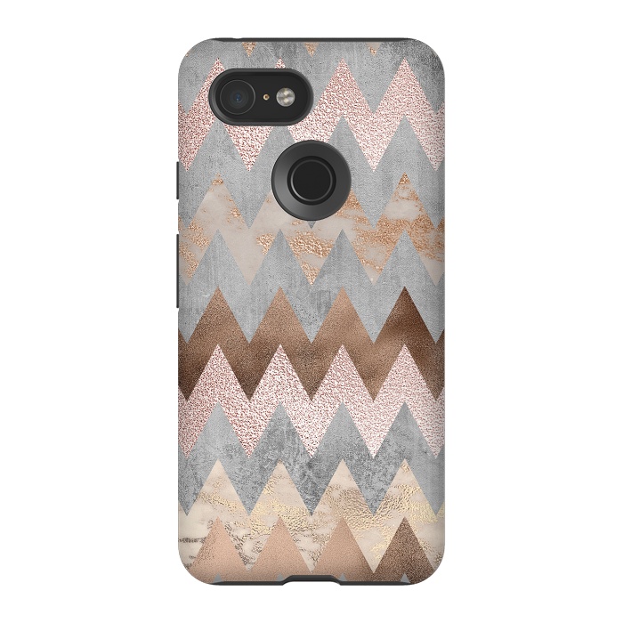 Pixel 3 StrongFit Rose Gold Marble Chevron by  Utart
