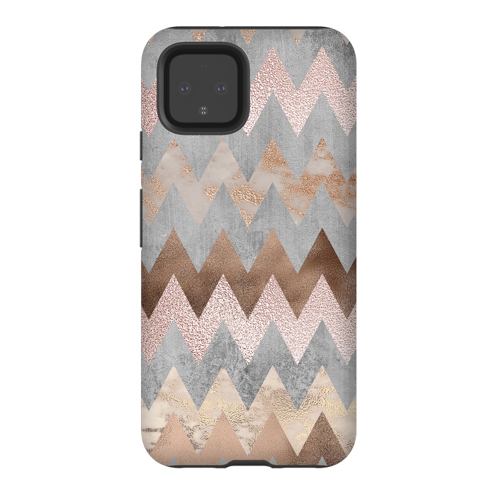 Pixel 4 StrongFit Rose Gold Marble Chevron by  Utart