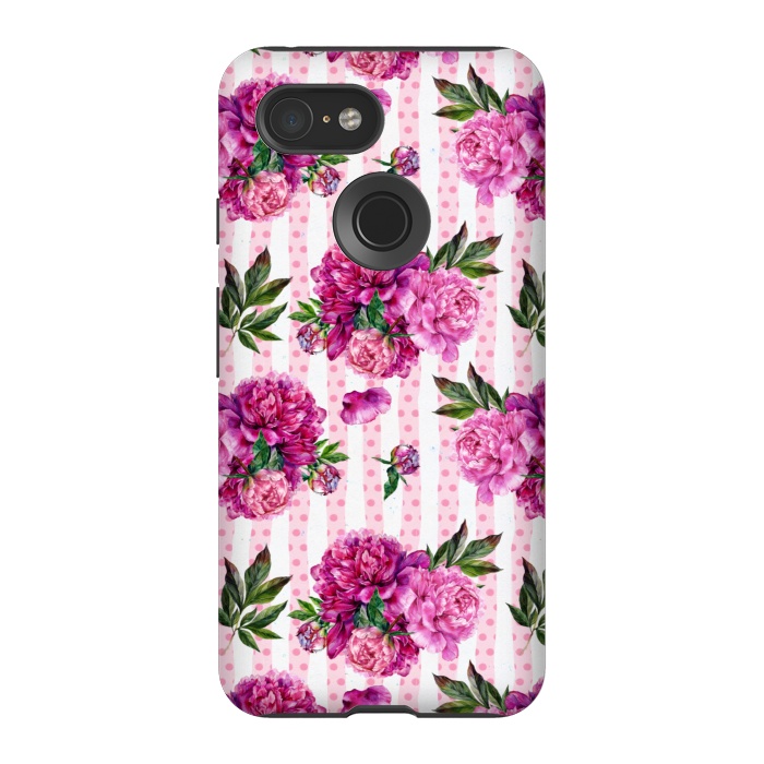 Pixel 3 StrongFit Stripes and Peonies  by  Utart