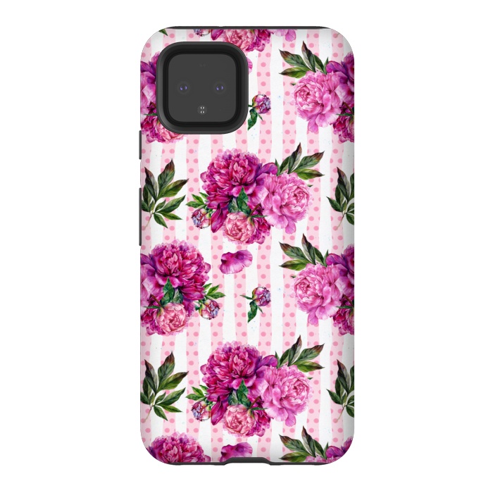 Pixel 4 StrongFit Stripes and Peonies  by  Utart