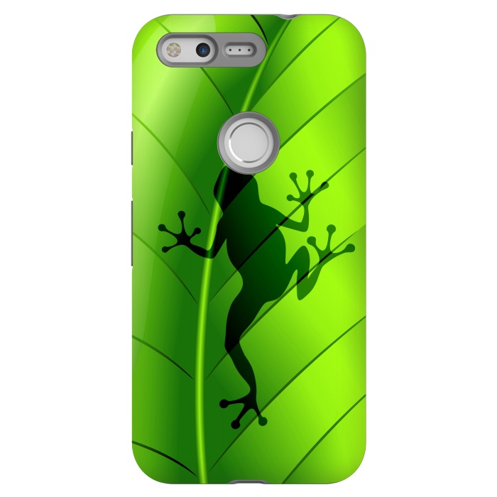 Pixel StrongFit Frog Shape on Green Leaf by BluedarkArt