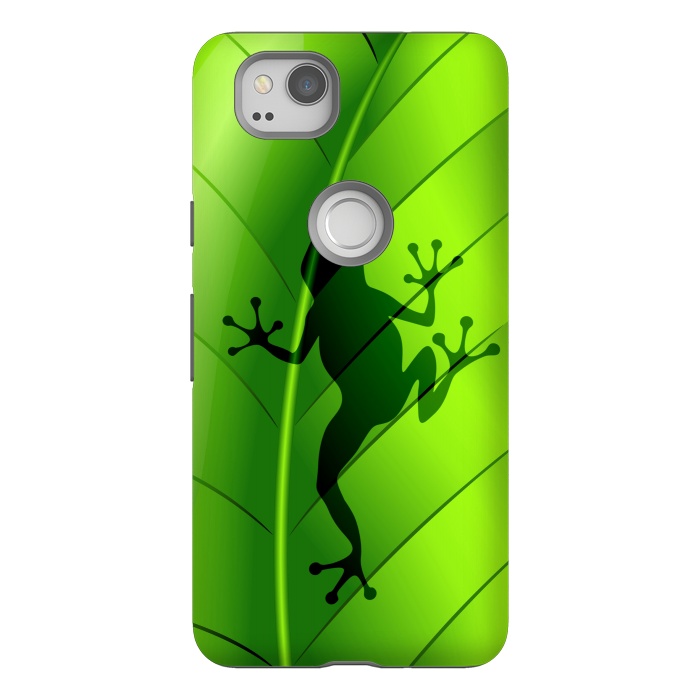 Pixel 2 StrongFit Frog Shape on Green Leaf by BluedarkArt