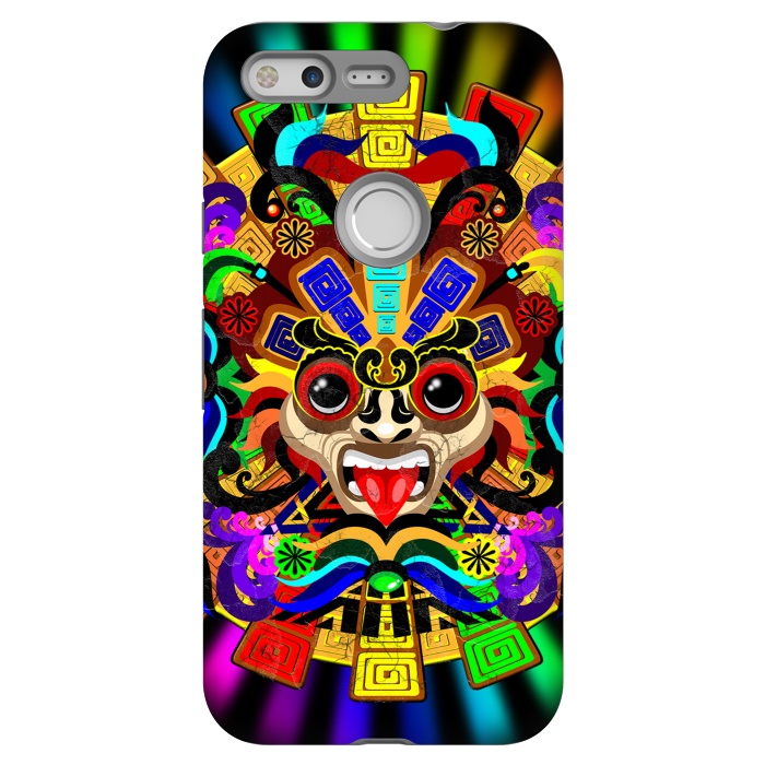 Pixel StrongFit Aztec Warrior Mask Rainbow Colors by BluedarkArt