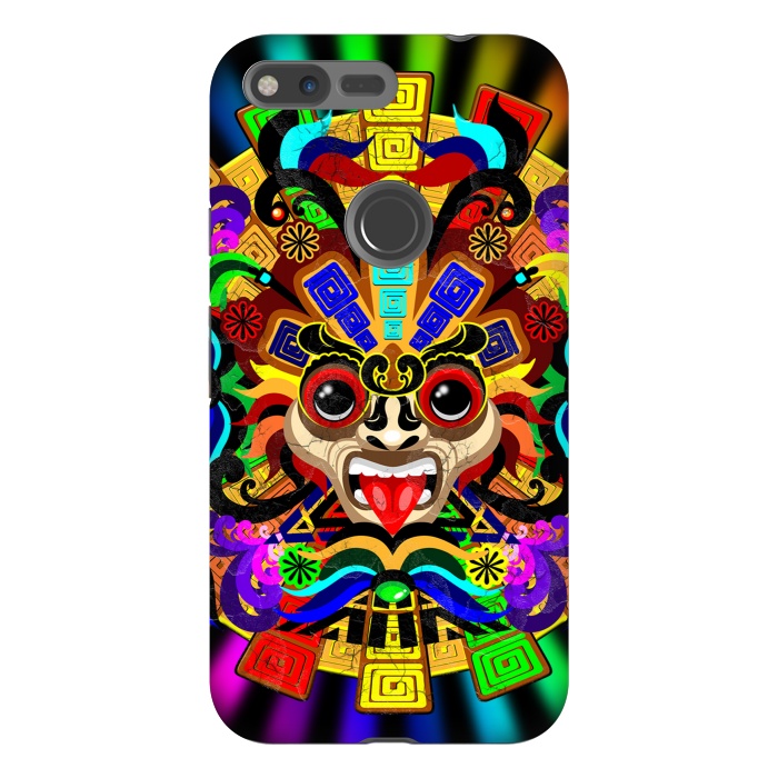 Pixel XL StrongFit Aztec Warrior Mask Rainbow Colors by BluedarkArt