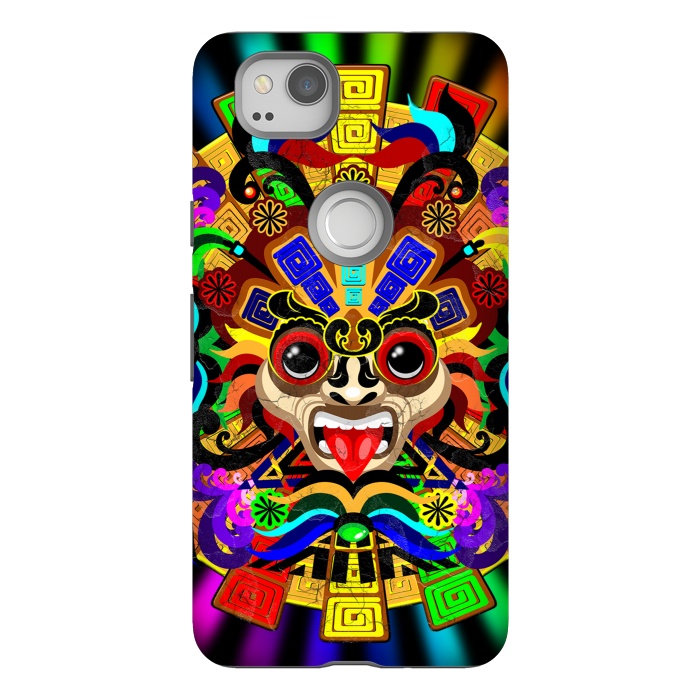 Pixel 2 StrongFit Aztec Warrior Mask Rainbow Colors by BluedarkArt