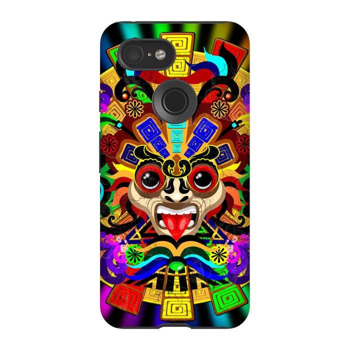 Pixel 3 StrongFit Aztec Warrior Mask Rainbow Colors by BluedarkArt