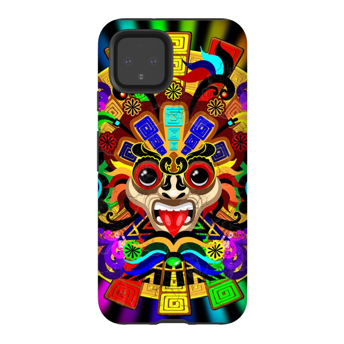 Pixel 4 StrongFit Aztec Warrior Mask Rainbow Colors by BluedarkArt