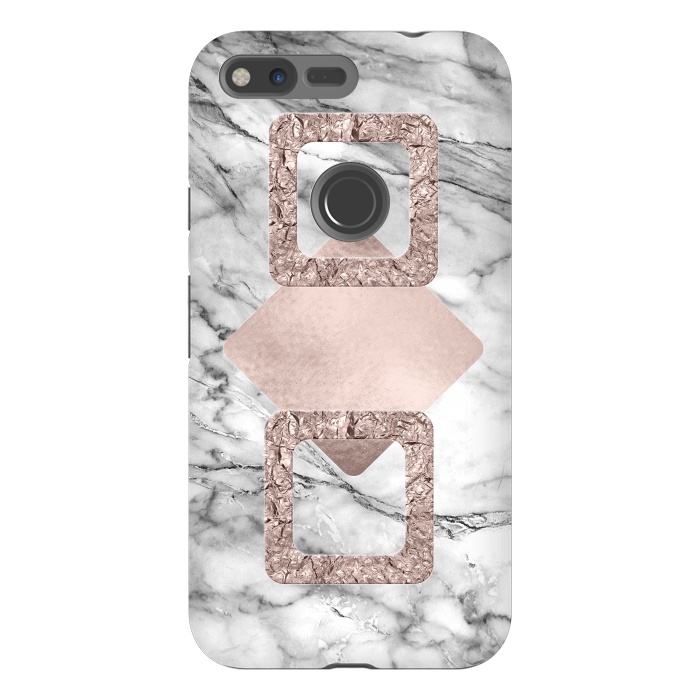 Pixel XL StrongFit Rose Gold Geometric Shapes on Marble by  Utart