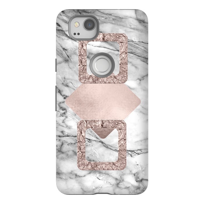 Pixel 2 StrongFit Rose Gold Geometric Shapes on Marble by  Utart