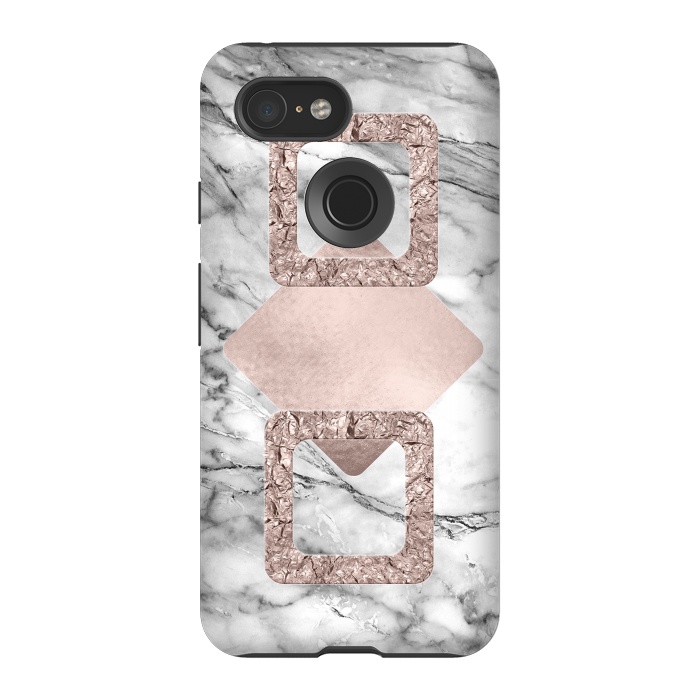 Pixel 3 StrongFit Rose Gold Geometric Shapes on Marble by  Utart