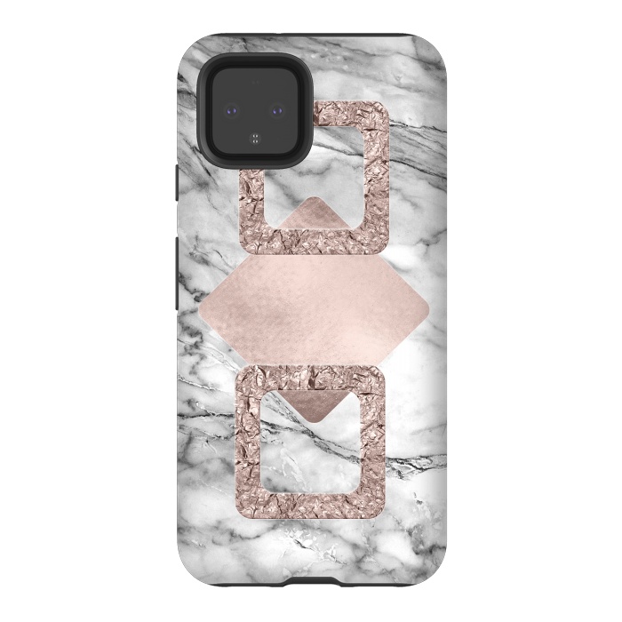 Pixel 4 StrongFit Rose Gold Geometric Shapes on Marble by  Utart