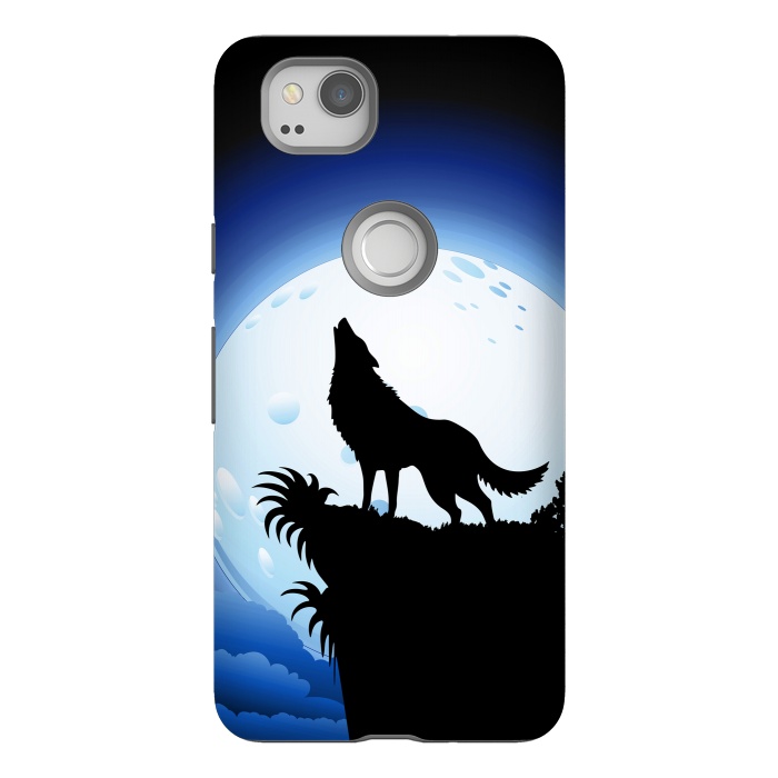 Pixel 2 StrongFit Wolf Howling at Blue Moon by BluedarkArt