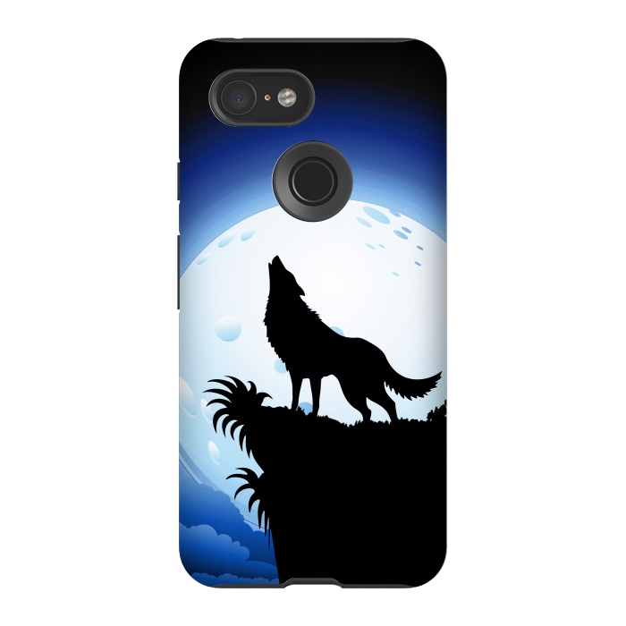 Pixel 3 StrongFit Wolf Howling at Blue Moon by BluedarkArt