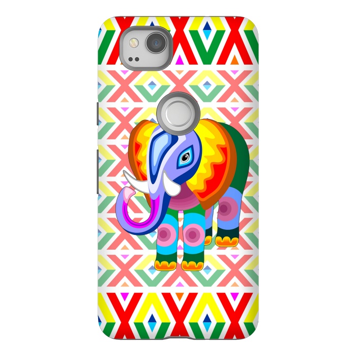 Pixel 2 StrongFit Elephant Rainbow Colors Patchwork by BluedarkArt