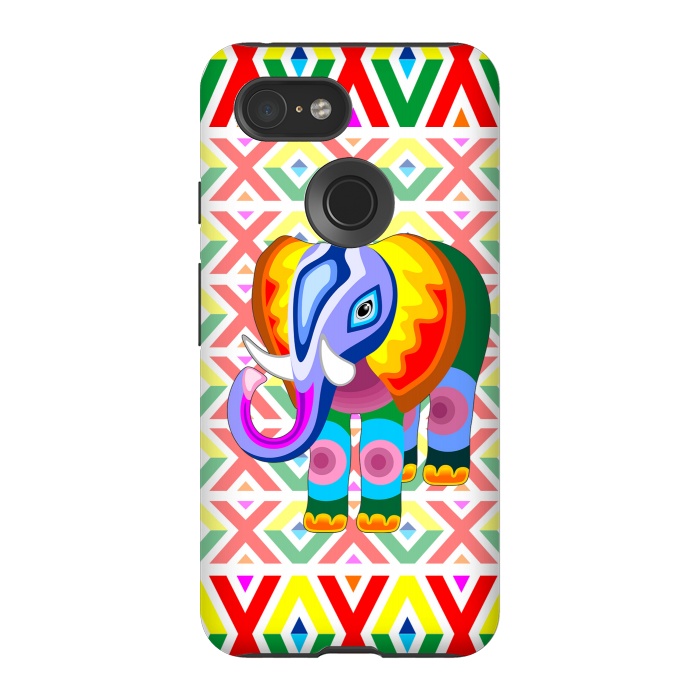 Pixel 3 StrongFit Elephant Rainbow Colors Patchwork by BluedarkArt